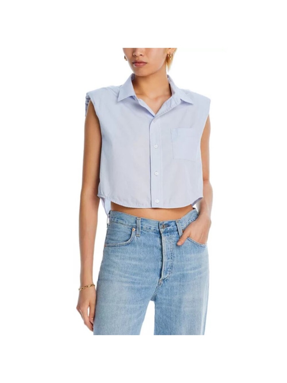 Citizens Of Humanity Anders Pale Blue Boxy Sleeveless Button Down Shirt